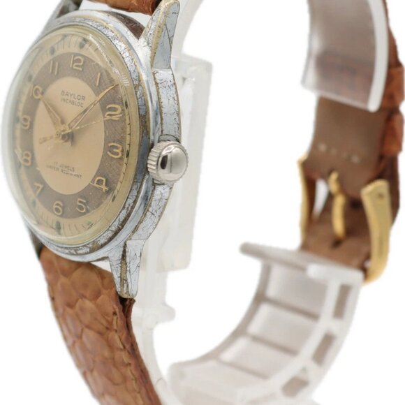 Vintage 30mm Baylor Bullseye 17 Jewel Men's Wristwatch AS 1107 Swiss Made Steel - Picture 3 of 5